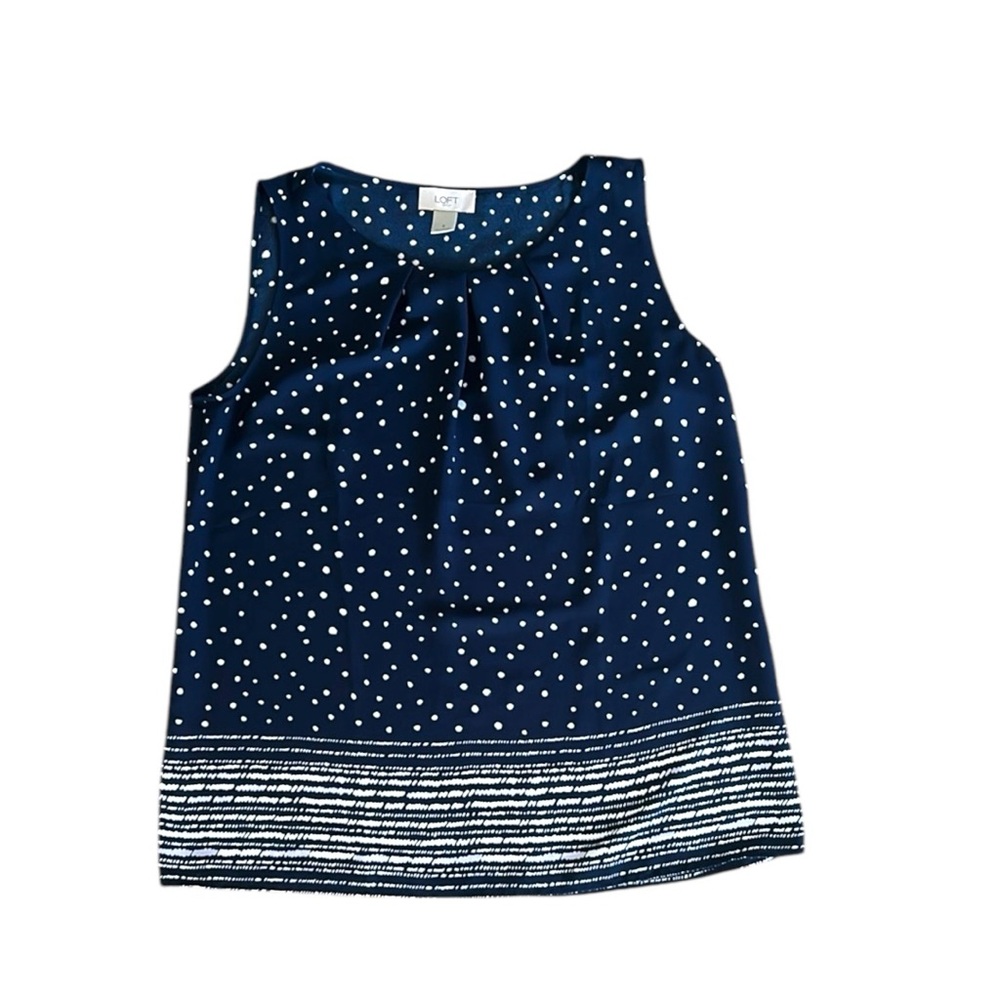 LOFT Polka Dot Blue and White Sleeveless Top Women’s Size Small